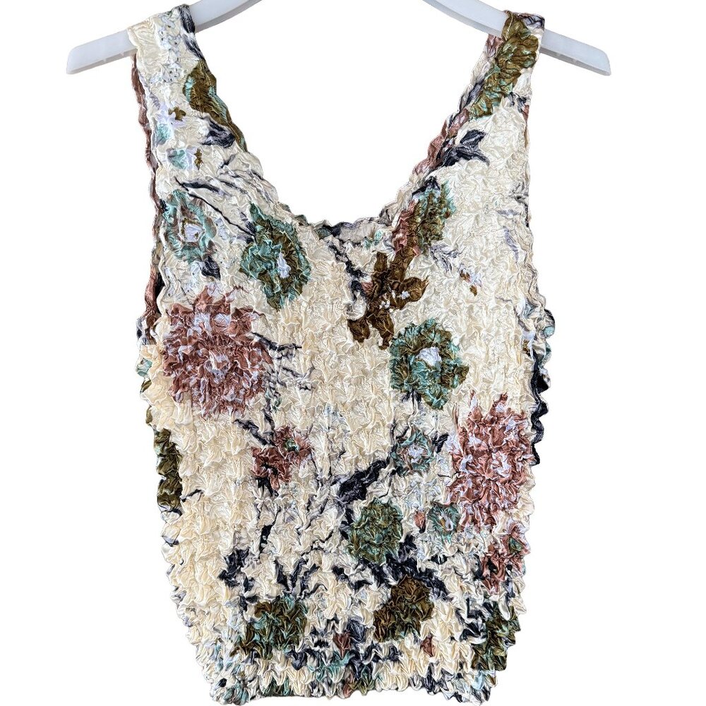 Vintage Y2K Popcorn Bubble Textured Floral Tank Top One Size Stretchy Festival